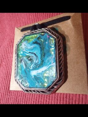 Blue-Green Resin Swirl Pendant Necklace